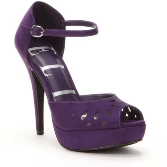 Elle | Peep-Toe Platform Heels, Purple - Picture 2 of 8